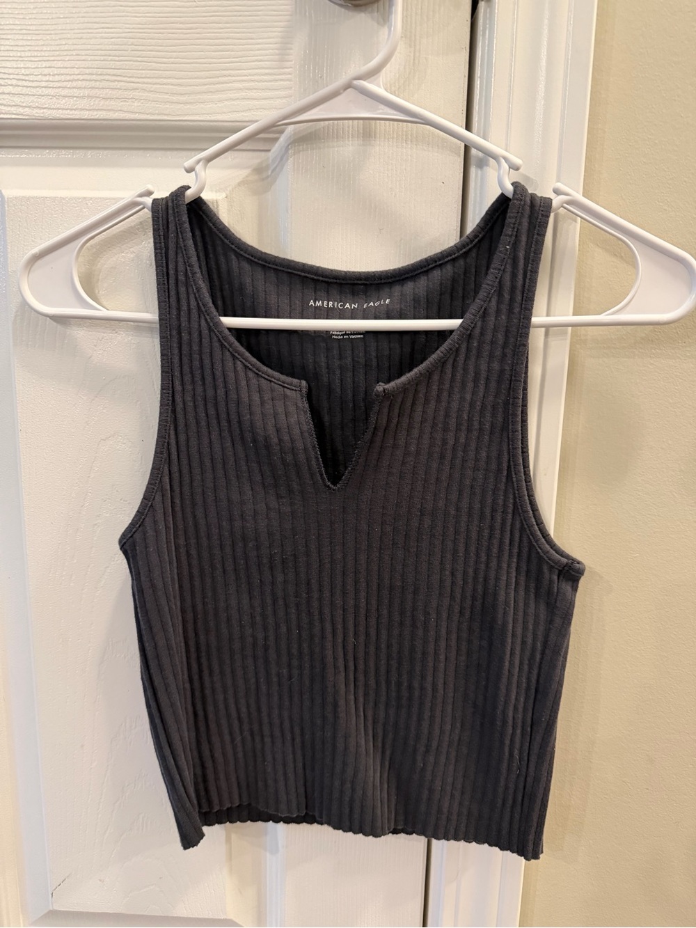 American Eagle Outfitters Charcoal Ribbed Notch Tank